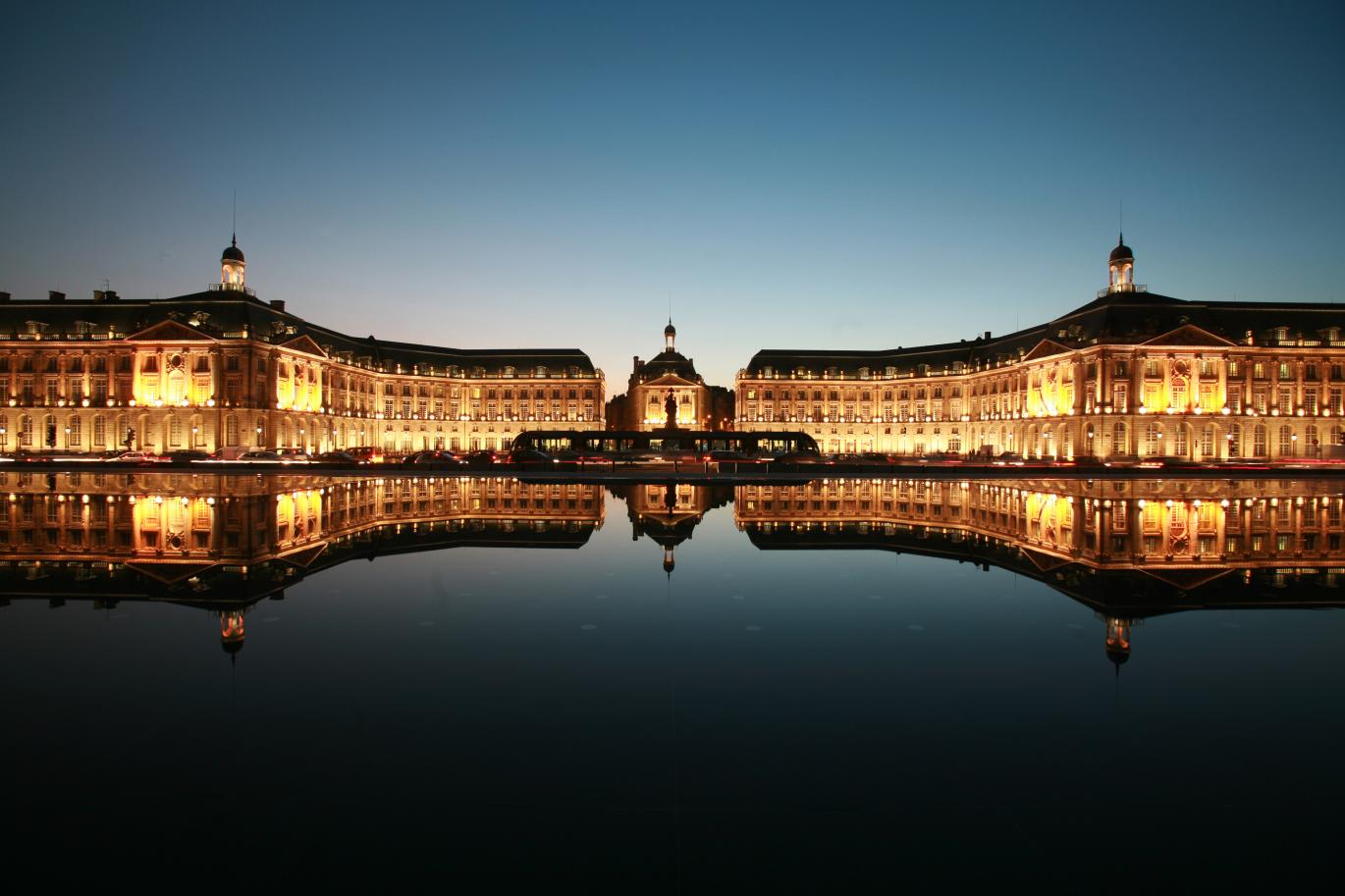 Place de la Bourse in Bordeaux at dusk