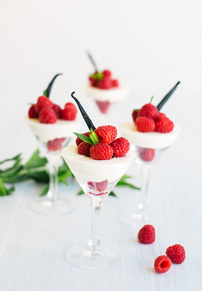 Raspberry and vanilla verrines on a light breakfast table