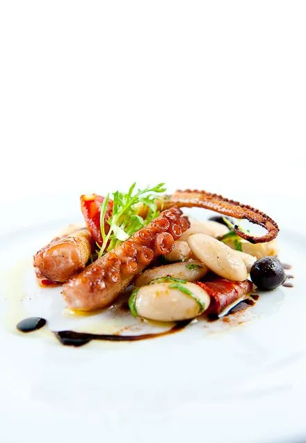 Octopus white beans balsamic fine dining — private chef Monaco